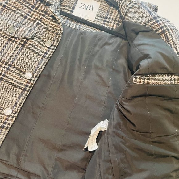 Zara Black Grey & Tan Plaid Jacket Shacket Coat Lumberjack Size Medium - Picture 10 of 10